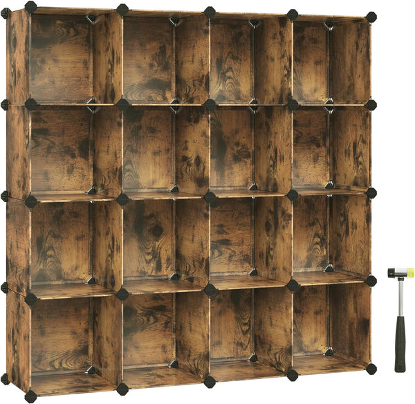 SONGMICS Set of 16 Plastic Cube Storage Organizer Rustic Brown Tristar Online