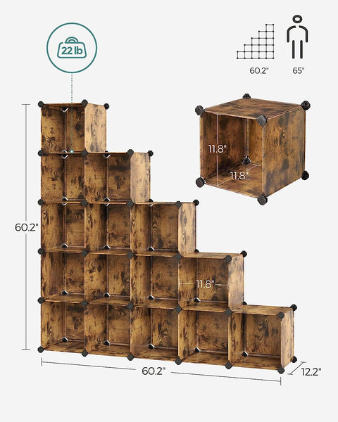 SONGMICS Set of 16 Plastic Cube Storage Organizer Rustic Brown Tristar Online