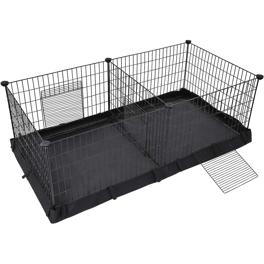 SONGMICS 3 Doors Pet Playpen with Divider Panel and Floor Mat Black Tristar Online