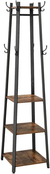 VASAGLE Coat Rack Stand with 3 Shelves Rustic Brown and Black LCR80X Tristar Online