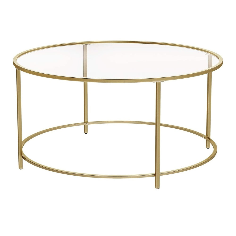 VASAGLE Round Coffee Table Glass Table with Steel Frame Gold LGT21G Tristar Online