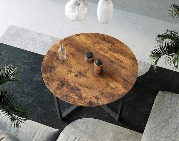 VASAGLE Round Coffee Table Rustic Brown and Black LCT88X Tristar Online