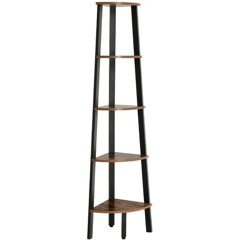 VASAGLE Corner Shelf 5 Tier Industrial Ladder Bookcase Storage Rack with Metal Frame Rustic Brown LLS35X Tristar Online