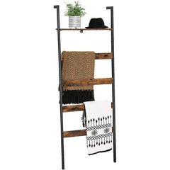 VASAGLE Blanket Ladder Wall-Leaning Rack with Storage Shelf Rustic Brown and Black LLS012B01 Tristar Online