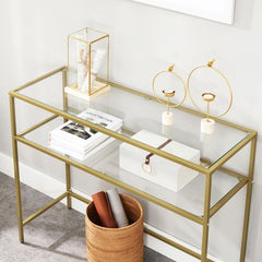 VASAGLE Console Table with Tempered Glass Gold Colour LGT025A01 Tristar Online