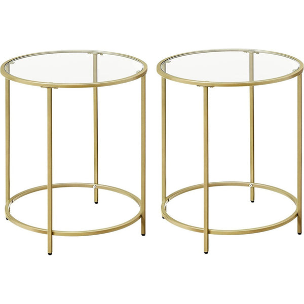 VASAGLE Round Side Tables Set of 2 Tempered Glass with Steel Frame Gold LGT037A61 Tristar Online