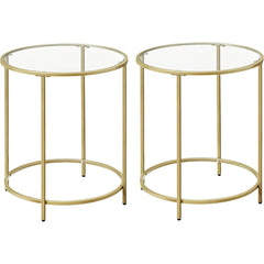 VASAGLE Round Side Tables Set of 2 Tempered Glass with Steel Frame Gold LGT037A61 Tristar Online