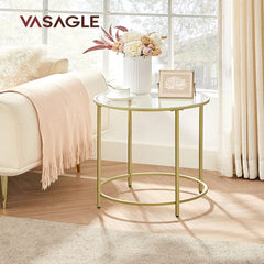 VASAGLE Round Side Tables Set of 2 Tempered Glass with Steel Frame Gold LGT037A61 Tristar Online