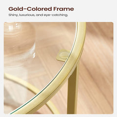 VASAGLE Round Side Tables Set of 2 Tempered Glass with Steel Frame Gold LGT037A61 Tristar Online