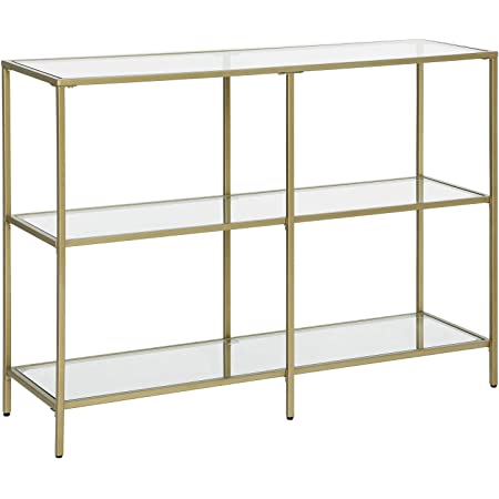 VASAGLE Console Table 3 Tier Tempered Glass Sofa Table for Modern Storage Shelf Golden LGT27G Tristar Online