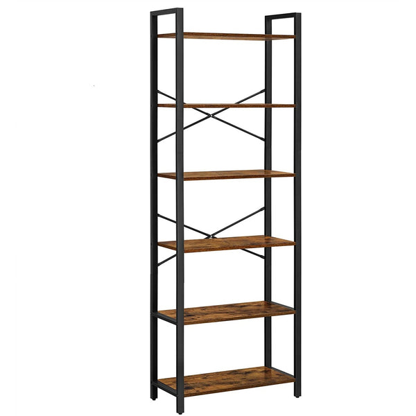 VASAGLE 6-Tier Bookcase Storage Shelf Steel Frame for Living Room Study Office Hallway Industrial Design Vintage Brown Black LLS062B01 Tristar Online