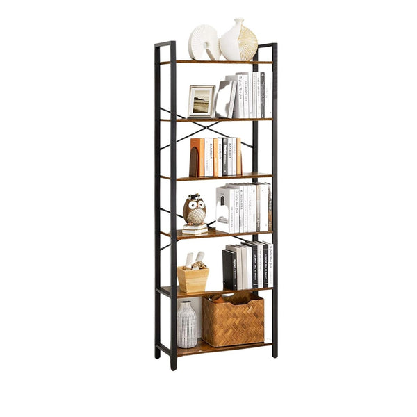 VASAGLE 6-Tier Bookcase Storage Shelf Steel Frame for Living Room Study Office Hallway Industrial Design Vintage Brown Black LLS062B01 Tristar Online
