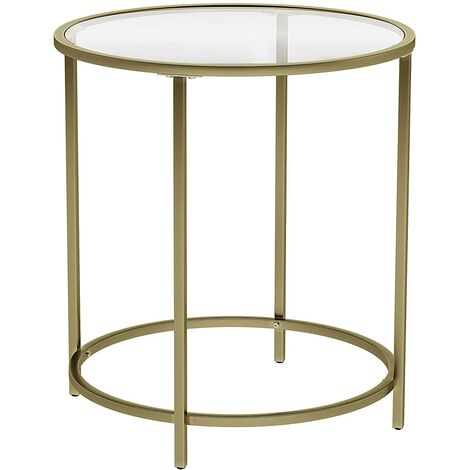 VASAGLE Round Side Table Tempered Glass End Table With Golden Metal Frame Small Coffee Table Gold LGT20G Tristar Online