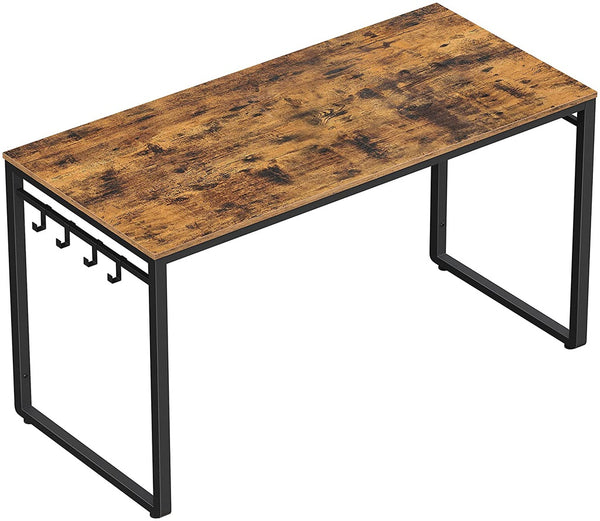 VASAGLE Computer Desk Writing Desk with 8 Hooks Rustic Brown and Black LWD58X Tristar Online