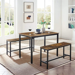 VASAGLE Dining Table Set with 2 Benches Rustic Brown and Black KDT070B01 Tristar Online