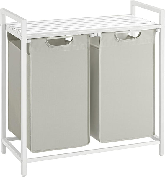 VASAGLE Laundry Hamper with Shelf and Pull-Out Bags 2 x 46L White BLH201W01 Tristar Online