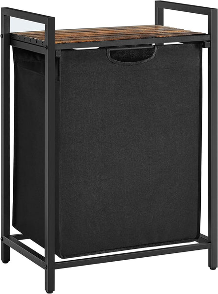 VASAGLE Laundry Hamper with Shelf and Pull-Out Bag 65L Rustic Brown and Black BLH101B01 Tristar Online