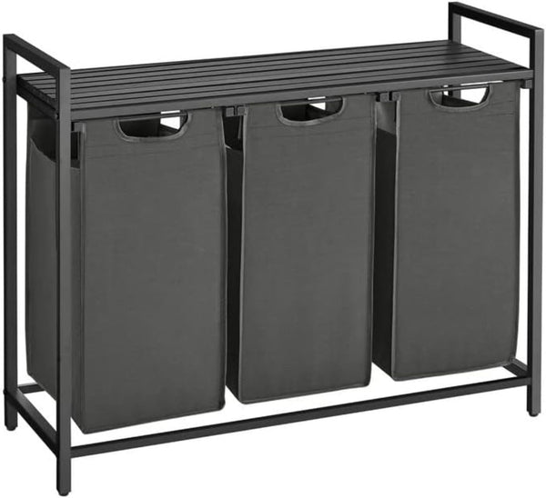 VASAGLE Laundry Hamper with Shelf and Pull-Out Bag 3 x 38L Black and Gray BLH301G01 Tristar Online