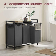 VASAGLE Laundry Hamper with Shelf and Pull-Out Bag 3 x 38L Black and Gray BLH301G01 Tristar Online