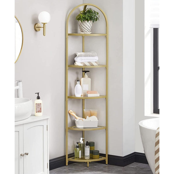 VASAGLE 5 Tier Corner Ladder Bookshelf Tempered Glass Modern Style Golden Color Tristar Online