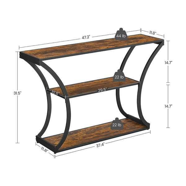 VASAGLE Console Table with Curved Frames with 2 Open Shelves Rustic Brown and Black Tristar Online