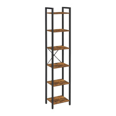 VASAGLE Narrow Bookcase Small 6-Tiers Bookshelf Industrial Rustic Brown and Black Tristar Online