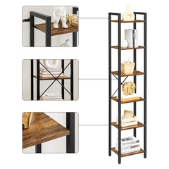 VASAGLE Narrow Bookcase Small 6-Tiers Bookshelf Industrial Rustic Brown and Black Tristar Online