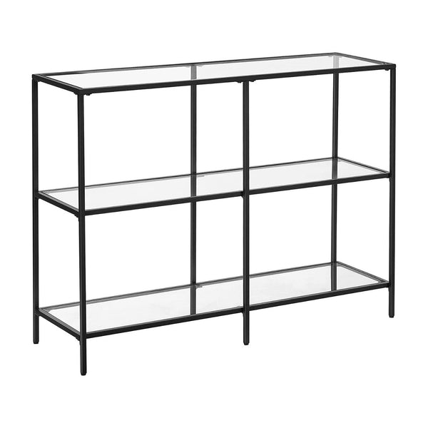 VASAGLE Storage Rack Console Sofa Table with 3 Shelves Steel Frame Tempered Glass Shelf Modern Style Black Tristar Online