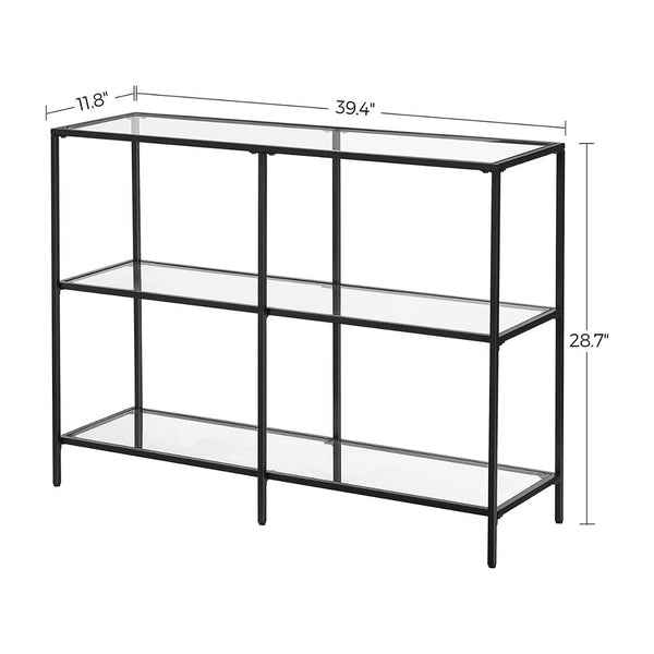 VASAGLE Storage Rack Console Sofa Table with 3 Shelves Steel Frame Tempered Glass Shelf Modern Style Black Tristar Online