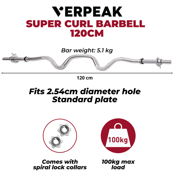 VERPEAK Standard Barbell 120CM Super Curl Bar VP-BB-111-AC Tristar Online