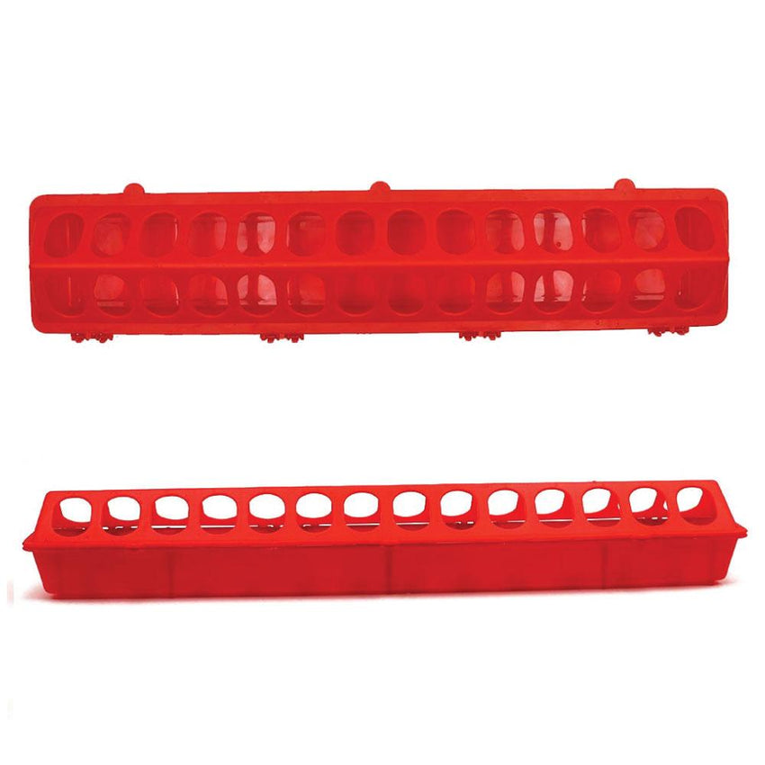 50cm Long Poultry Feeder Chicken Feeding Trough Red Plastic Flip Top Container Tristar Online