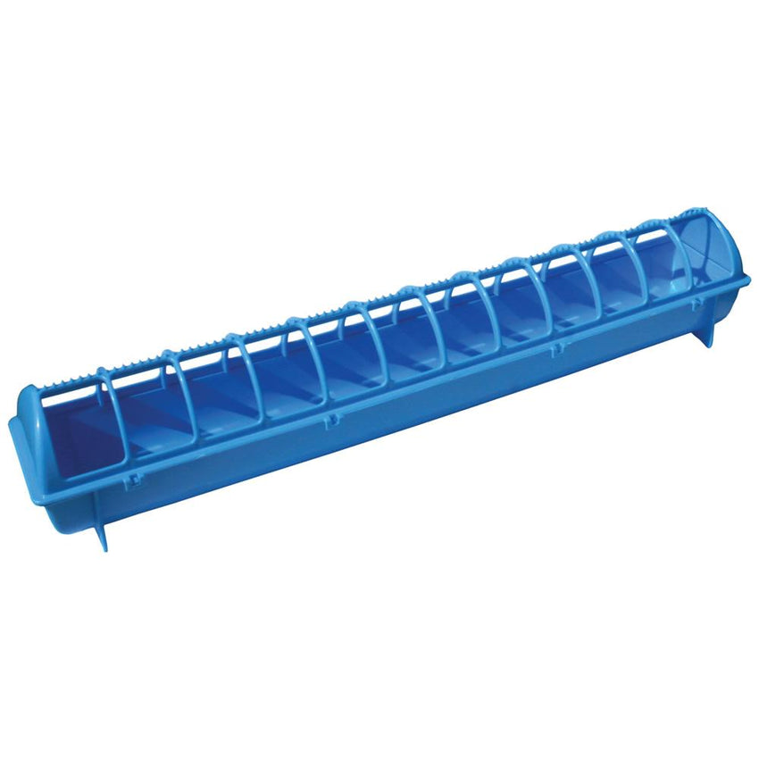 68cm Long Poultry Feeder Chicken Feeding Trough Blue Plastic Flip Top Container Tristar Online