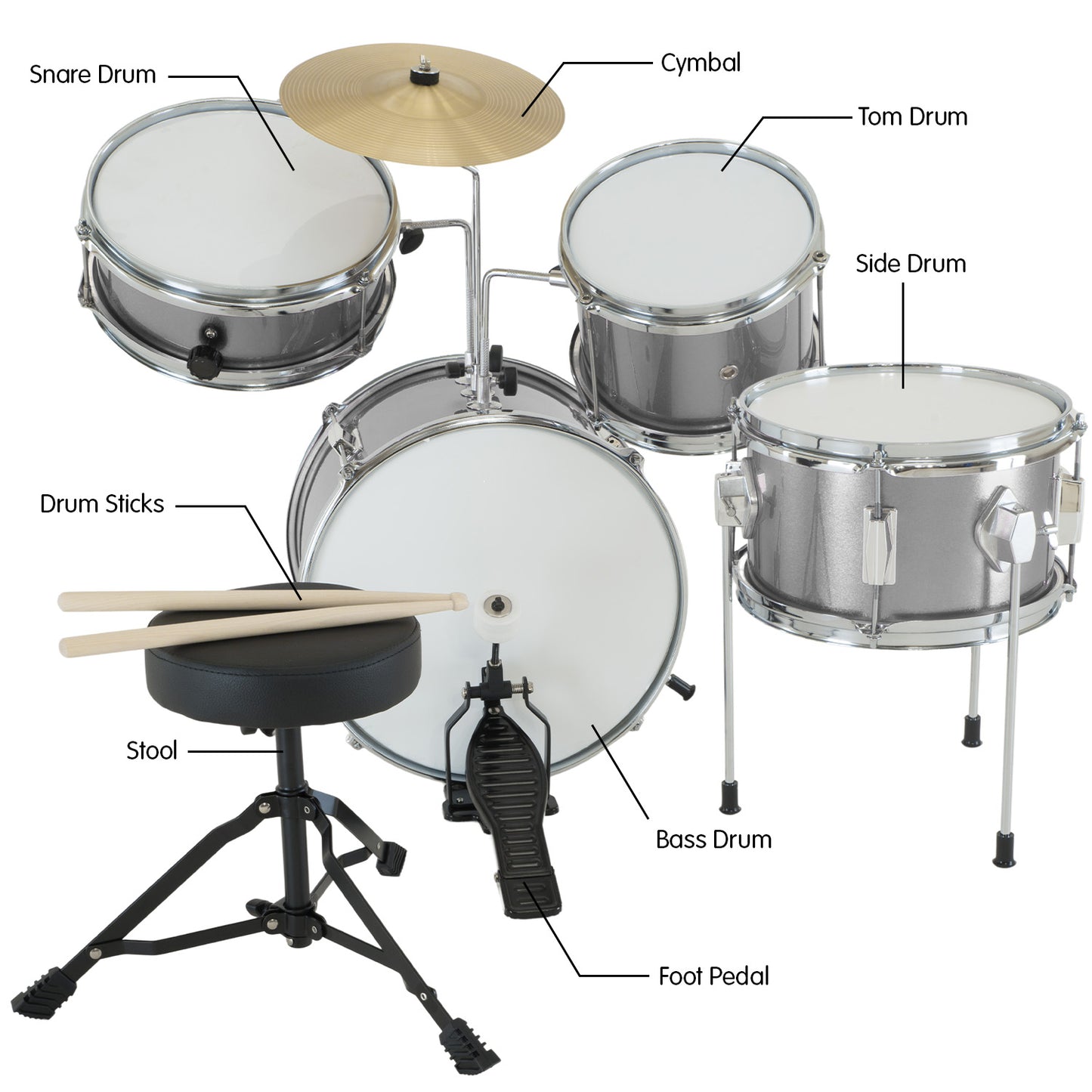 Karrera Childrens 4pc Drum Kit - Silver Tristar Online