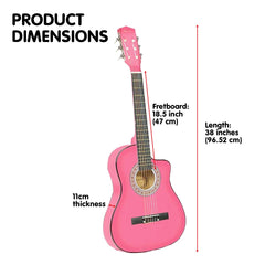Karrera 38in Cutaway Acoustic Guitar with guitar bag - Pink Tristar Online