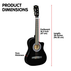 Karrera 38in Pro Cutaway Acoustic Guitar with Carry Bag - Black Tristar Online