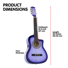 Karrera 38in Pro Cutaway Acoustic Guitar with guitar bag - Purple Burst Tristar Online
