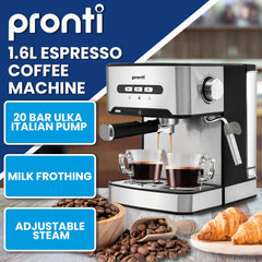 Pronti 1.6L Automatic Coffee Espresso Machine with Steam Frother Tristar Online