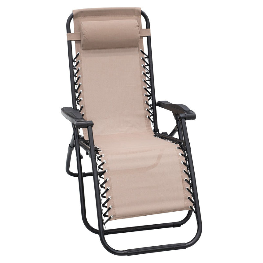 Wallaroo Zero Gravity Reclining Deck Lounge Sun Beach Chair Outdoor Folding Camping - Beige Tristar Online