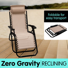 Wallaroo Zero Gravity Reclining Deck Lounge Sun Beach Chair Outdoor Folding Camping - Beige Tristar Online