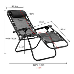 Wallaroo Zero Gravity Reclining Deck Lounge Sun Beach Chair Outdoor Folding Camping - Black Tristar Online