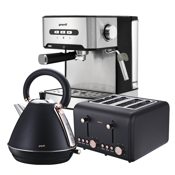 Pronti Toaster, Kettle & Coffee Machine Breakfast Set - Black Tristar Online