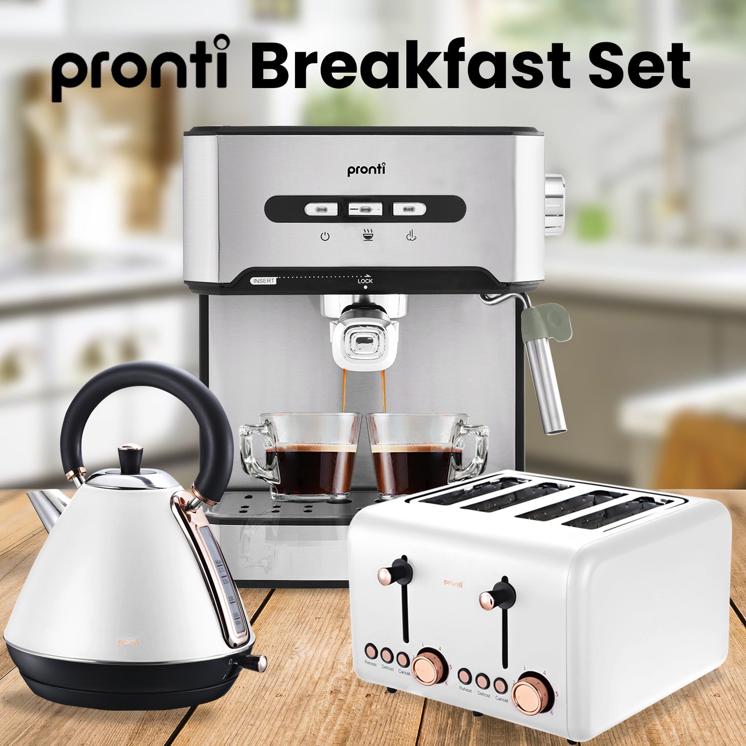Pronti Toaster, Kettle & Coffee Machine Breakfast Set - White Tristar Online