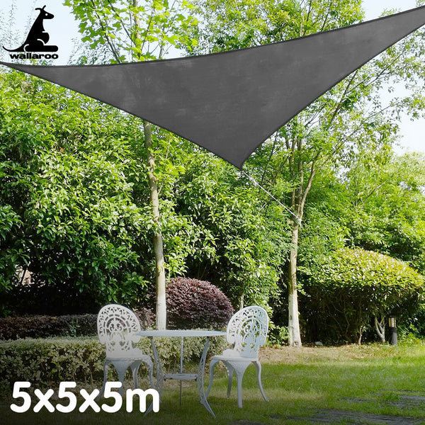 Wallaroo Outdoor Sun Shade Sail Canopy Grey Triangle 5 x 5 x 5M Tristar Online