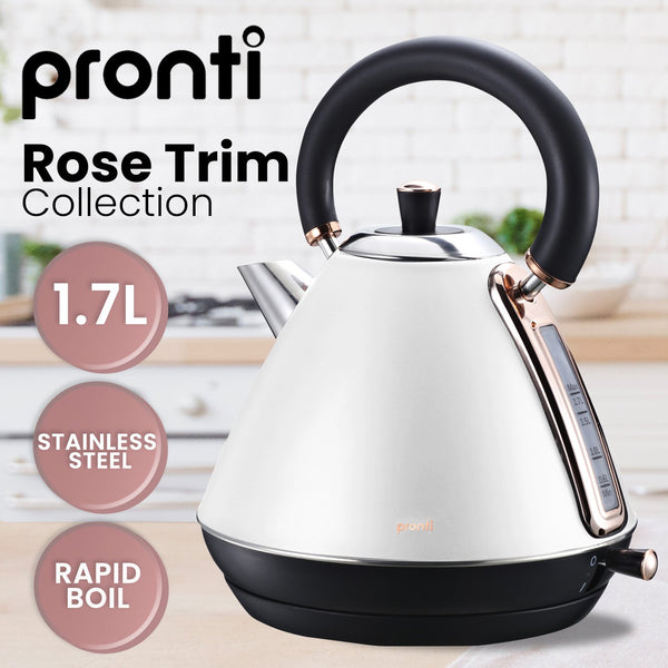 Pronti 1.7l Rose Trim Collection Kettle - White Tristar Online