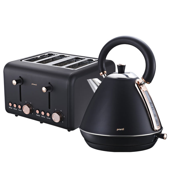 Pronti Rose Trim Collection Toaster & Kettle Bundle - Black Tristar Online