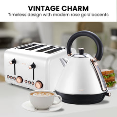 Pronti Rose Trim Collection Toaster & Kettle Bundle - White Tristar Online