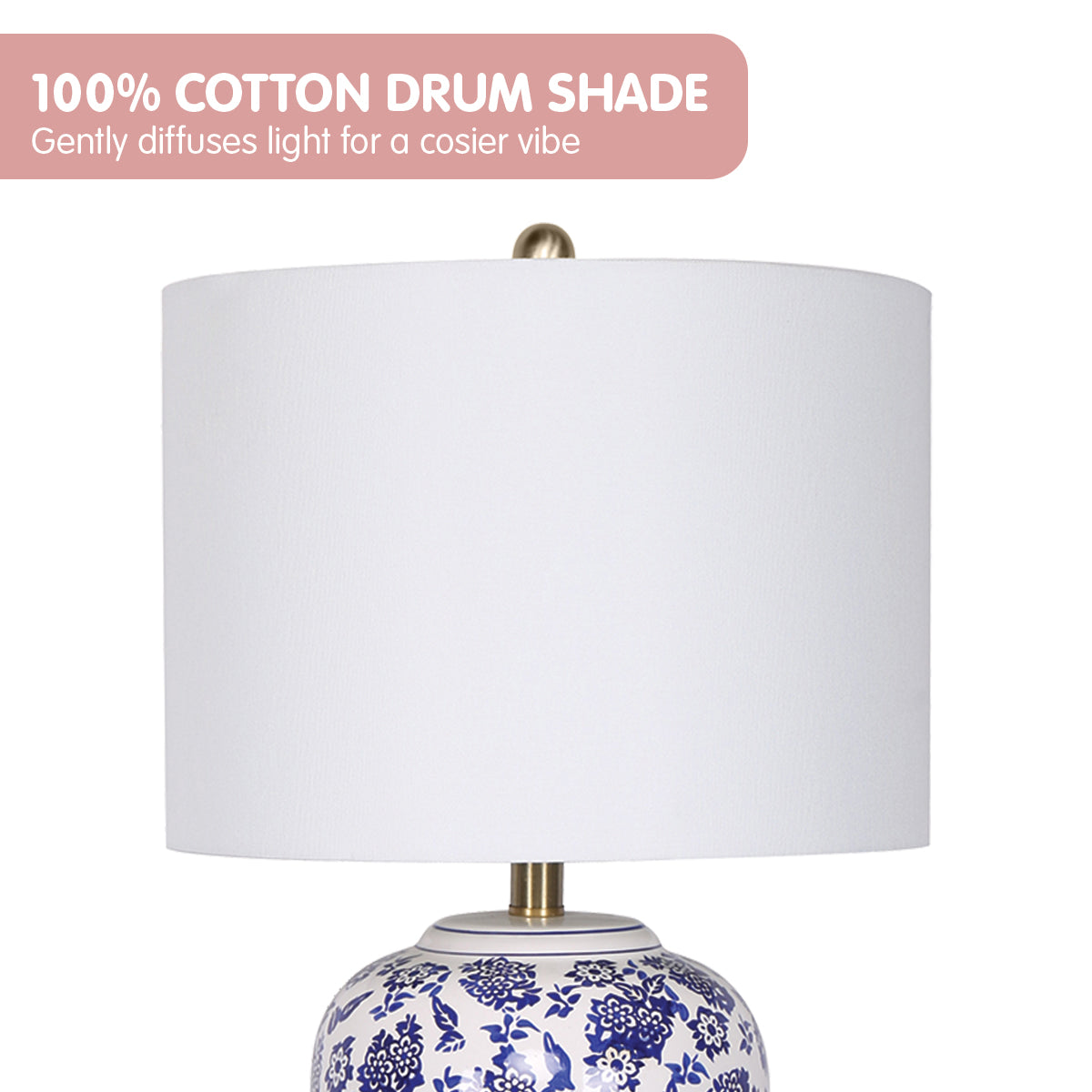 Sarantino Table Lamp Ceramic Floral Base Cotton Drum Shade Tristar Online