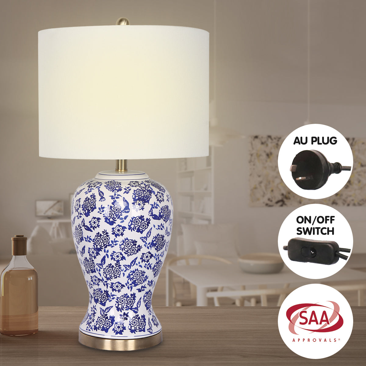 Sarantino Table Lamp Ceramic Floral Base Cotton Drum Shade Tristar Online