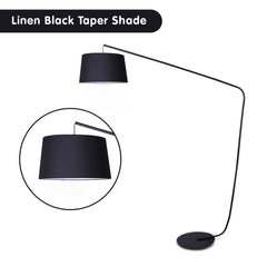 Sarantino Metal Arc Floor Lamp in Black Finish with Linen Taper Shade Tristar Online