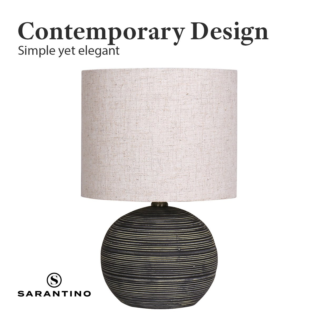 Sarantino Ceramic Table Lamp With Striped Pattern In Antique Black Tristar Online